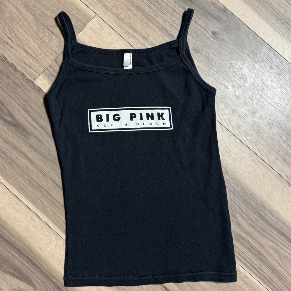 American Apparel Big Pink South Beach Graphic Camisole Tank Top Black Womens